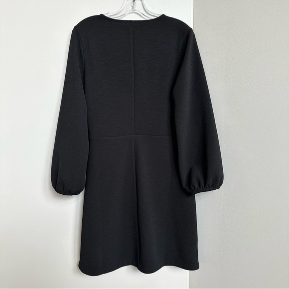 Madewell Texture & Thread Mini Dress Faux Wrap Side Tie Stretch Knit Black LBD - Picture 6 of 9